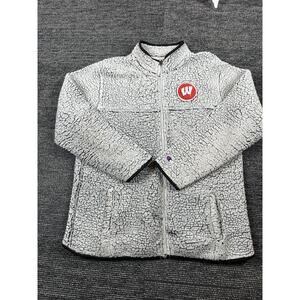 Champion Wisconsin Badgers Sherpa Quarter Zip Sweatshirt Men's Large Gray